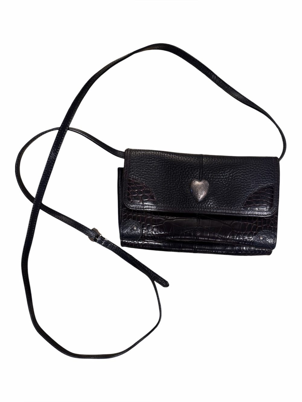 Brighton Classic Black Leather Crossbody with Heart Accent